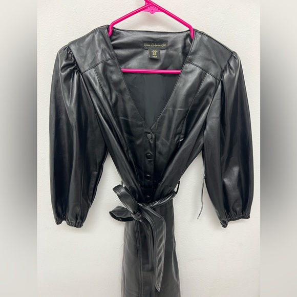 House Of Harlow 1960 Black Faux Leather Button Up Dress Size XS - Picture 4 of 5